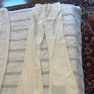 Edikted flare lace up white pants